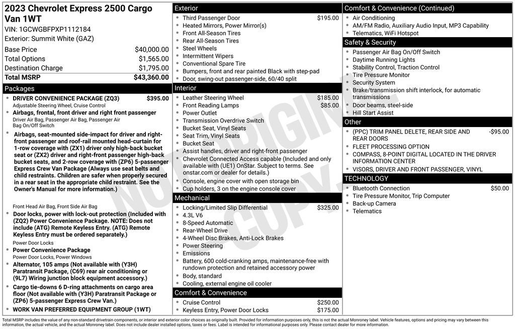 2023 Chevrolet Express 2500 Work Van Cargo