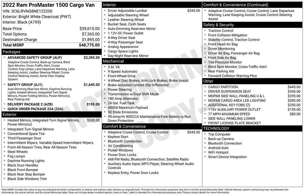 2022 RAM ProMaster 1500 Low Roof